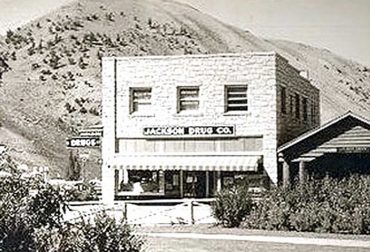 Historic Jackson Drug Co. on the town ssquare in Jackson Hole, Wyoming