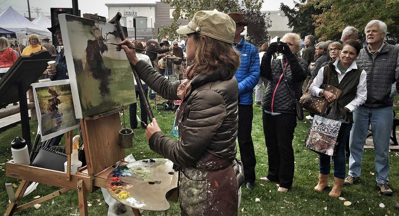 Kathryn Turner painting in the "Quick Draw" during the annual Jackson Hole Fall Arts Festival