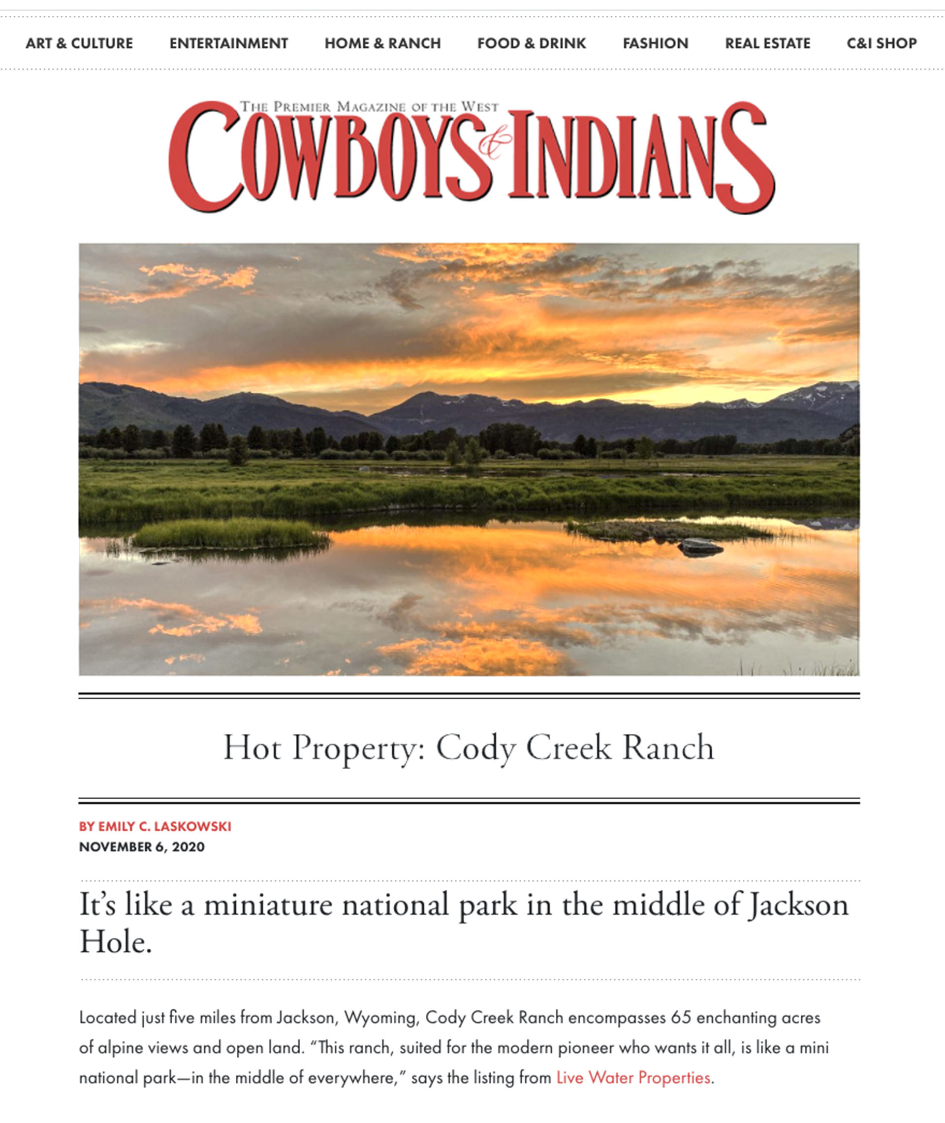 Cowboys & Indians features Cody Creek Sanctuary in Jackson Hole has a hot property